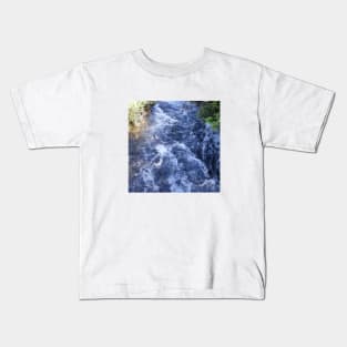 A flowing river,river, flow, water, turquoise, navy, blue, vegetation, paradise, island, summer, beach, adventure, foam, tropical, exotic, aqua, rain, xmas, holidays, Kids T-Shirt